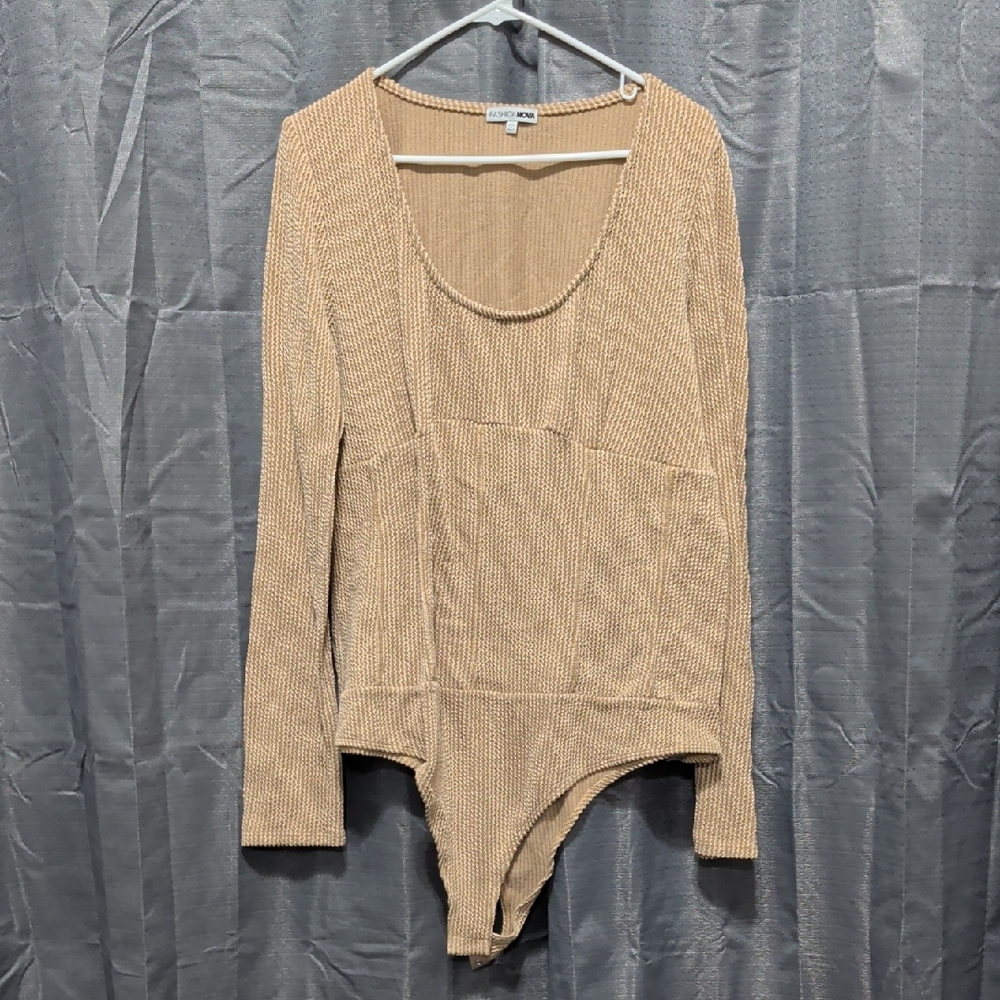 Fashion Nova Beige Long Sleeve Bodysuit